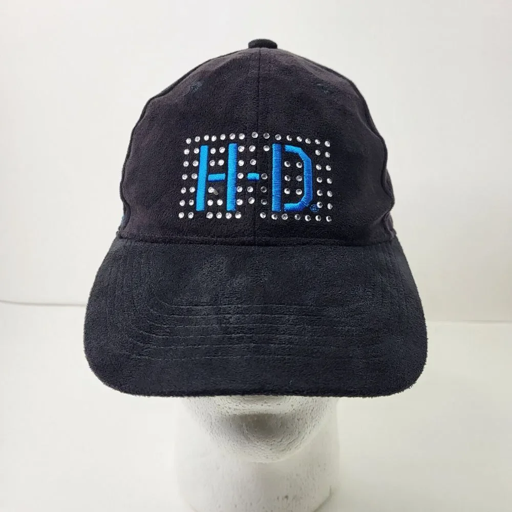 Harley Davidson Hat Womens One Size Black Blue Adjustable Drawstring‎ Bling Cap